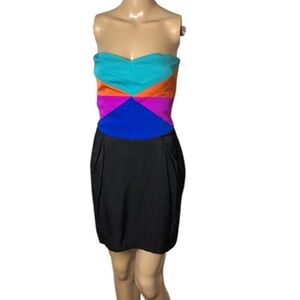 Mara Hoffman vtg slip dress, colorblock strapless,sz 4, fitted,event, glam EC